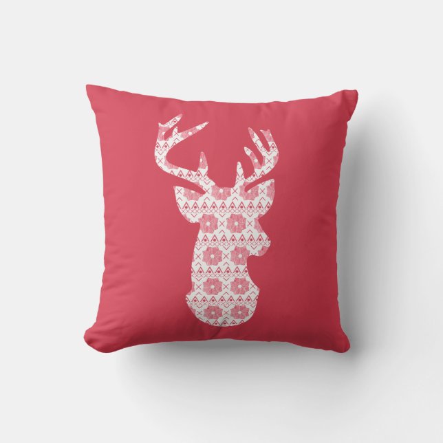 Winter Knit Christmas Reindeer Throw Pillow (Front)