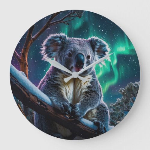 Winter Koala and Southern Lights Large Clock