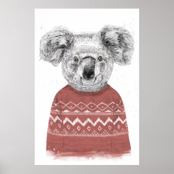 Winter Koala (red) Poster by bsolti at Zazzle