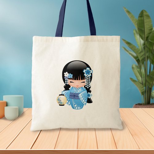 Winter Kokeshi Doll _ Blue Kimono Geisha Girl 2 Tote Bag