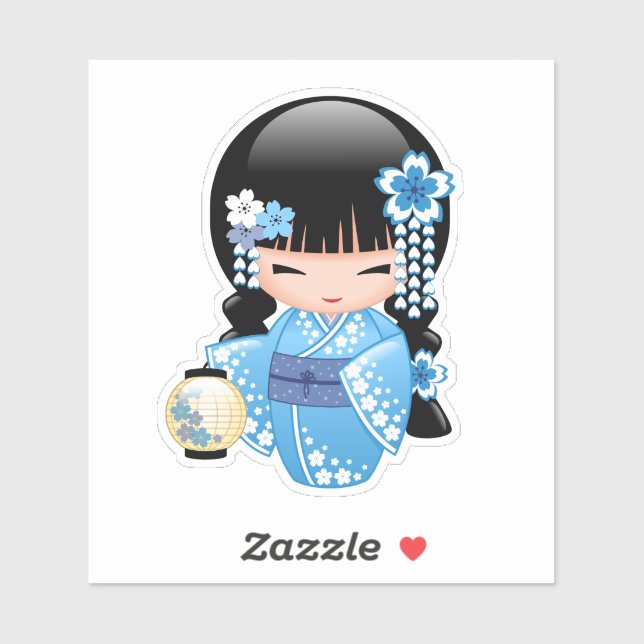 Winter Kokeshi Doll - Blue Kimono Geisha Girl Sticker (Sheet)