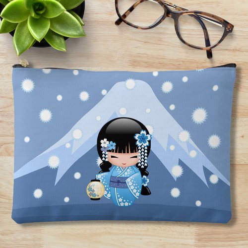 Winter Kokeshi Doll _ Blue Mountain Geisha Girl Accessory Pouch