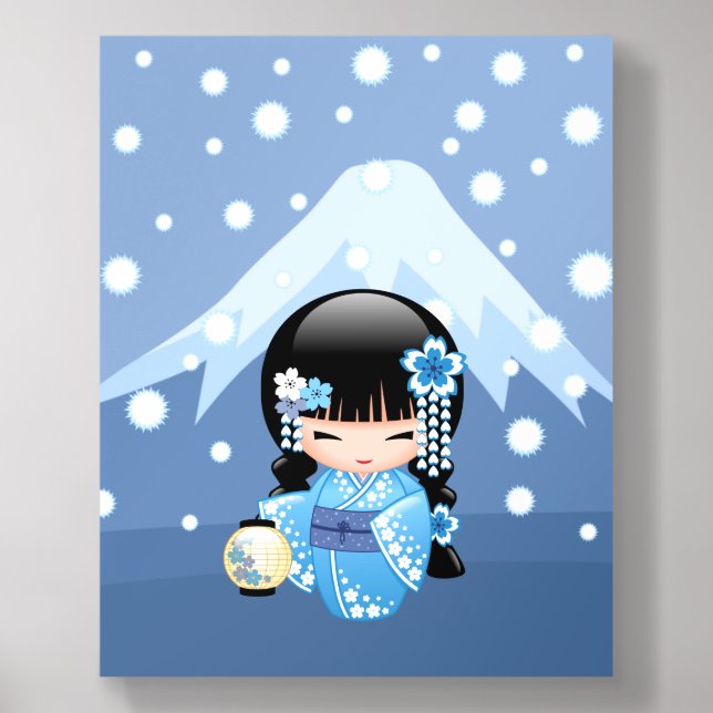 Winter Kokeshi Doll - Blue Mountain Geisha Girl Acrylic Photo Tile (Front Set)