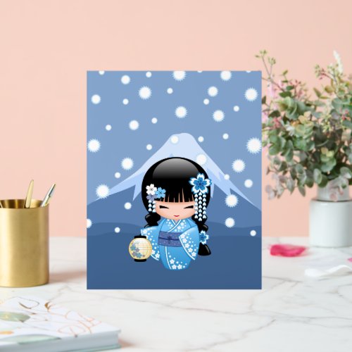 Winter Kokeshi Doll _ Blue Mountain Geisha Girl Acrylic Sign