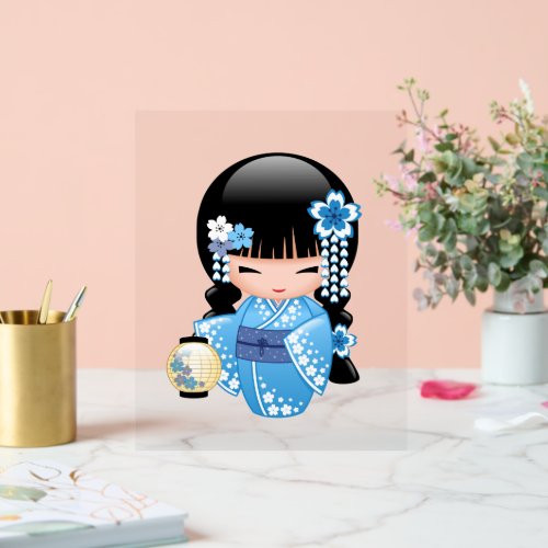 Winter Kokeshi Doll _ Blue Mountain Geisha Girl Acrylic Sign