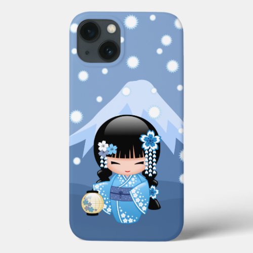 Winter Kokeshi Doll _ Blue Mountain Geisha Girl iPhone 13 Case