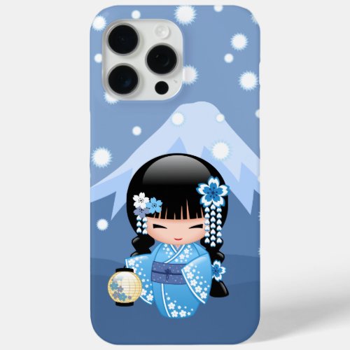 Winter Kokeshi Doll _ Blue Mountain Geisha Girl iPhone 15 Pro Max Case