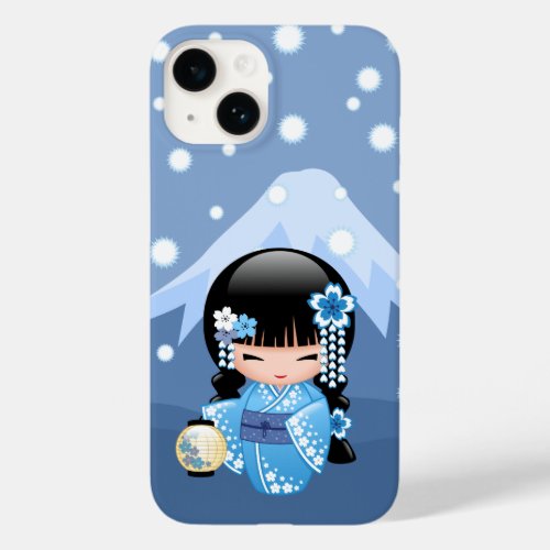 Winter Kokeshi Doll _ Blue Mountain Geisha Girl Case_Mate iPhone 14 Case