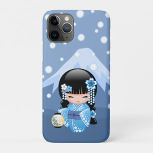 Winter Kokeshi Doll - Blue Mountain Geisha Girl iPhone 11 Pro Case