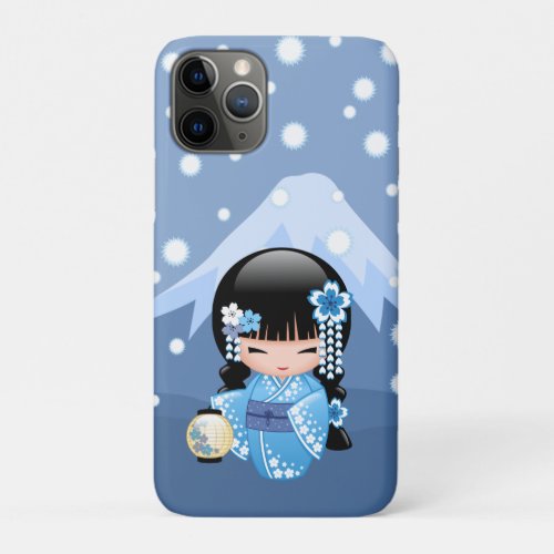 Winter Kokeshi Doll _ Blue Mountain Geisha Girl iPhone 11 Pro Case