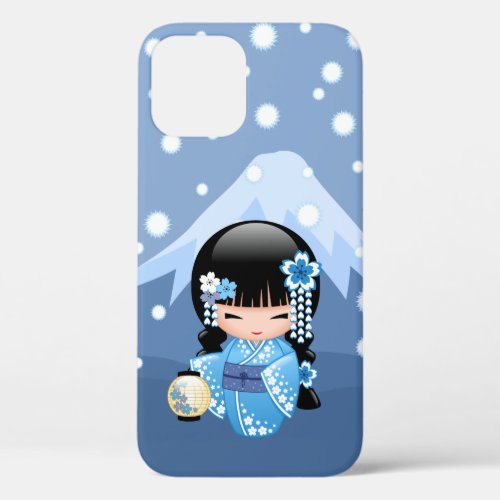 Winter Kokeshi Doll _ Blue Mountain Geisha Girl iPhone 12 Case