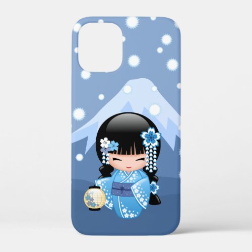 Winter Kokeshi Doll _ Blue Mountain Geisha Girl iPhone 12 Mini Case