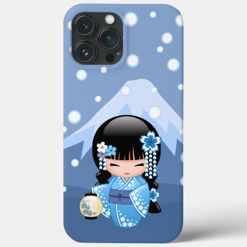 Winter Kokeshi Doll _ Blue Mountain Geisha Girl iPhone 13 Pro Max Case