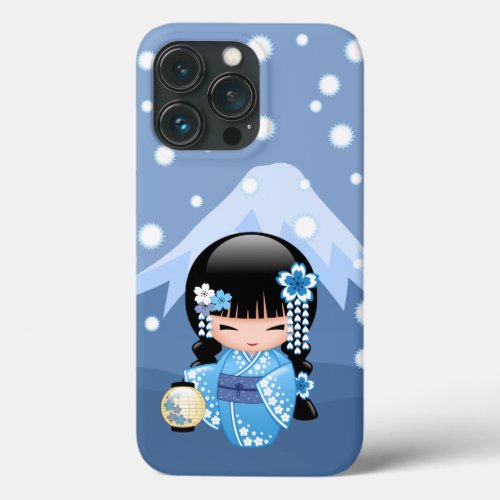 Winter Kokeshi Doll _ Blue Mountain Geisha Girl iPhone 13 Pro Case