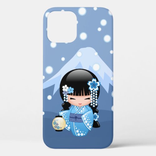 Winter Kokeshi Doll _ Blue Mountain Geisha Girl iPhone 12 Pro Case