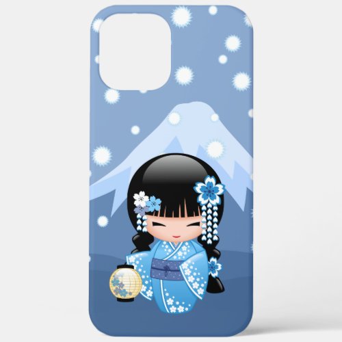 Winter Kokeshi Doll _ Blue Mountain Geisha Girl iPhone 12 Pro Max Case