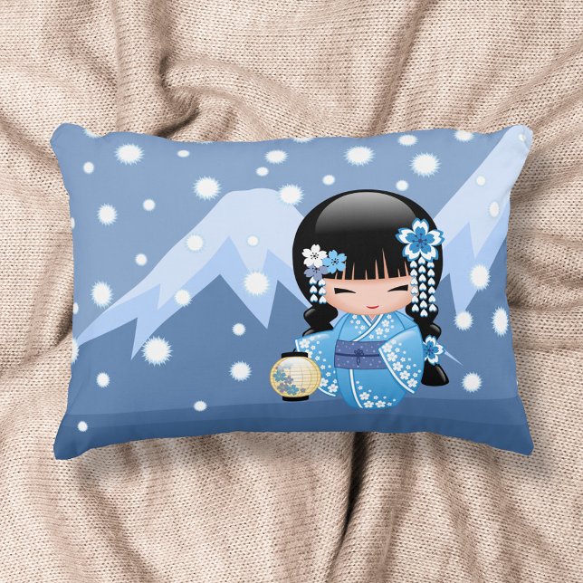 Winter Kokeshi Doll - Blue Mountain Geisha Girl Decorative Pillow (Creator Uploaded)