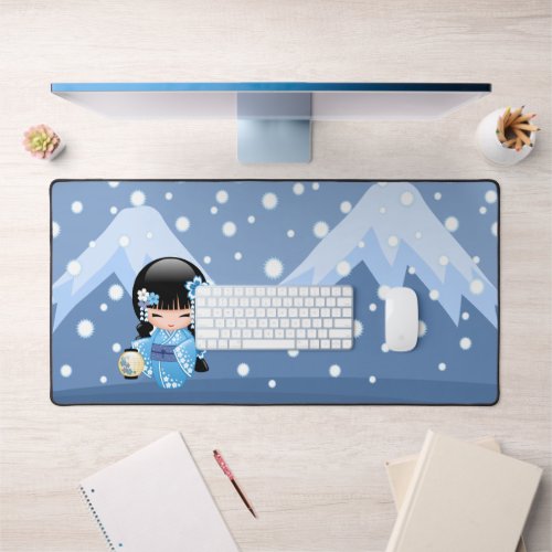 Winter Kokeshi Doll _ Blue Mountain Geisha Girl Desk Mat