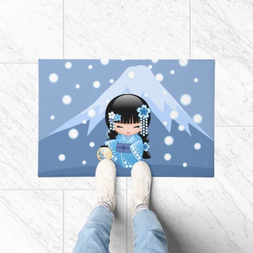 Winter Kokeshi Doll _ Blue Mountain Geisha Girl Doormat