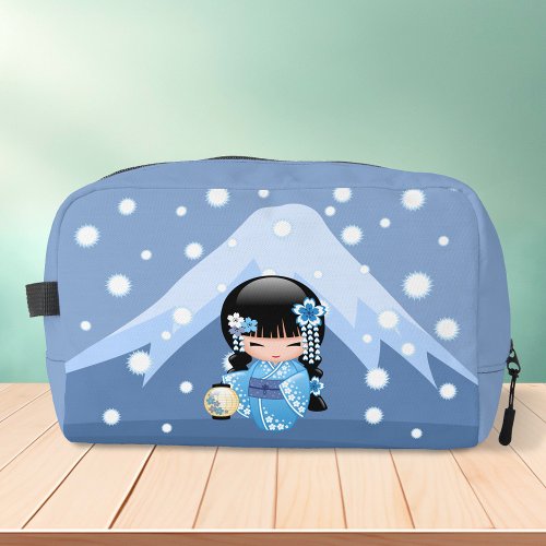 Winter Kokeshi Doll _ Blue Mountain Geisha Girl Dopp Kit