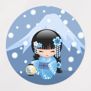 Winter Kokeshi Doll - Blue Mountain Geisha Girl Kids' Labels