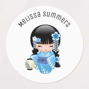 Winter Kokeshi Doll - Blue Mountain Geisha Girl Kids' Labels