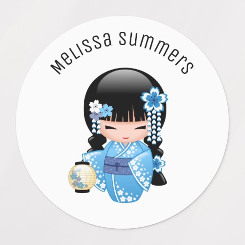 Winter Kokeshi Doll _ Blue Mountain Geisha Girl Kids Labels