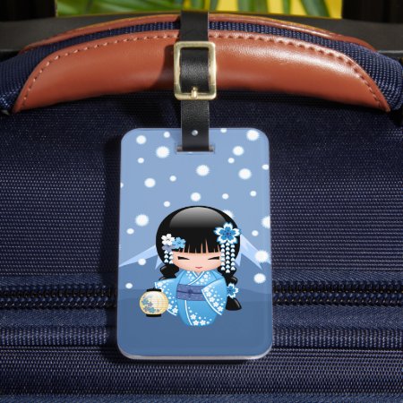 Winter Kokeshi Doll - Blue Mountain Geisha Girl Luggage Tag