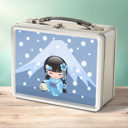 Winter Kokeshi Doll _ Blue Mountain Geisha Girl Metal Lunch Box