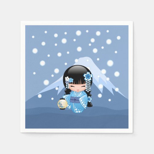 Winter Kokeshi Doll _ Blue Mountain Geisha Girl Napkins
