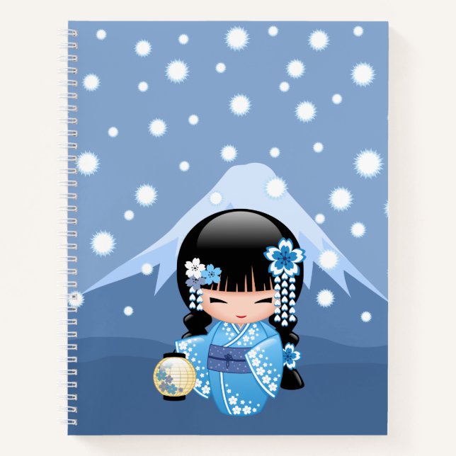 Winter Kokeshi Doll - Blue Mountain Geisha Girl Notebook (Front)