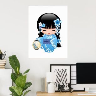 Winter Kokeshi Doll - Blue Mountain Geisha Girl Poster