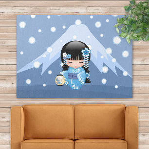 Winter Kokeshi Doll - Blue Mountain Geisha Girl Rug