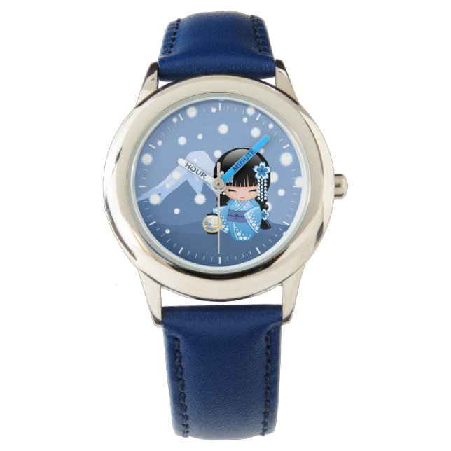 Winter Kokeshi Doll - Blue Mountain Geisha Girl Watch (Front)