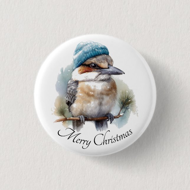 Winter Kookaburra Wishes, custom Button (Front)