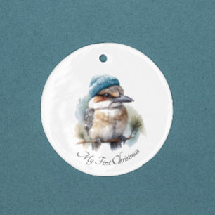 Winter Kookaburra Wishes, custom Ceramic Ornament