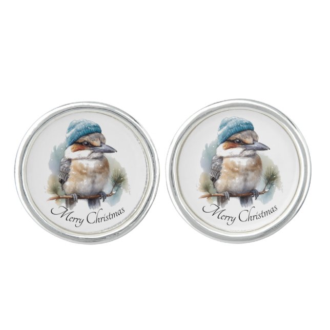 Winter Kookaburra Wishes, custom Cufflinks (Front)