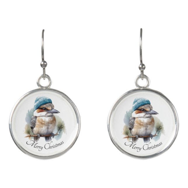 Winter Kookaburra Wishes, custom Earrings (Front)