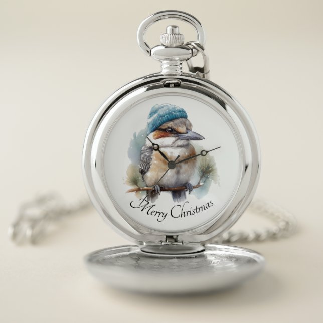 Winter Kookaburra Wishes, custom Pocket Watch (Inside)