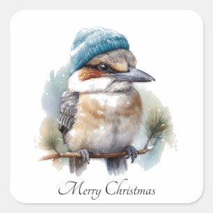 Winter Kookaburra Wishes, custom Square Sticker