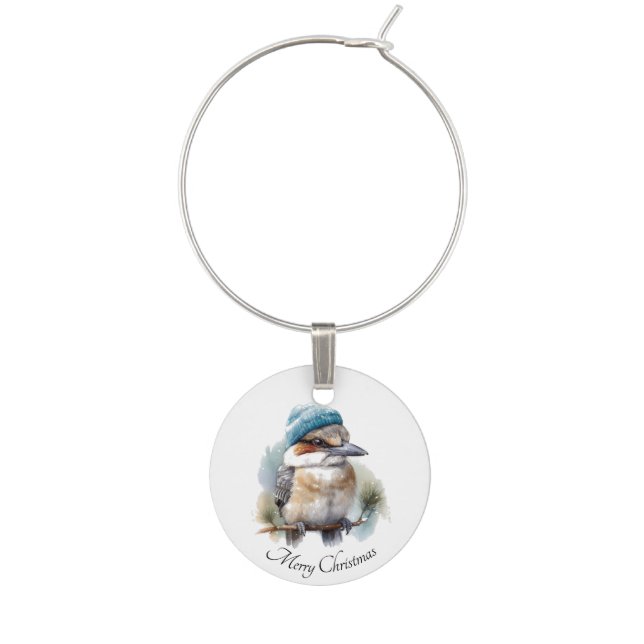 Winter Kookaburra Wishes, custom Wine Charm (Front)
