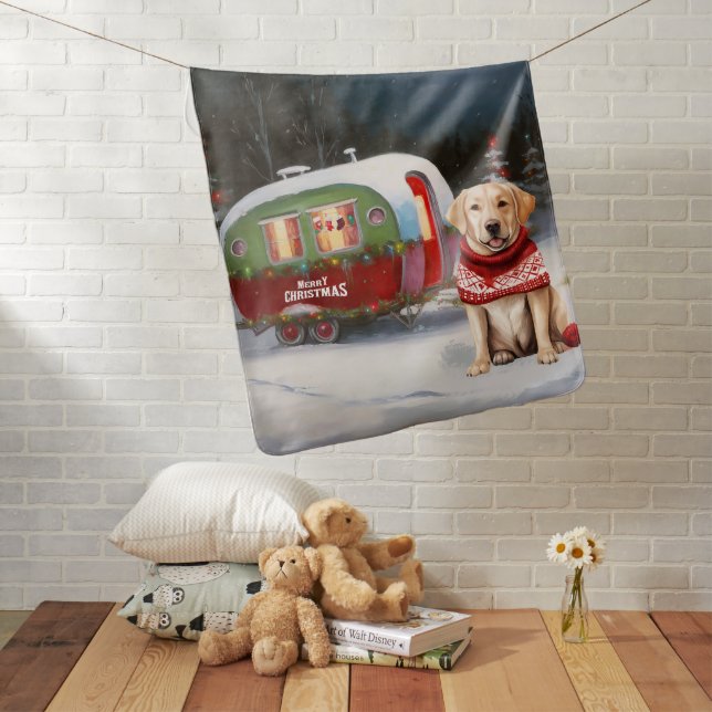 Winter Labrador Caravan Christmas Adventure Baby Blanket (In Situ)