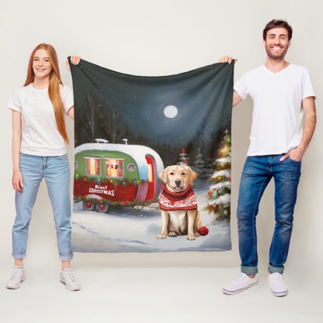 Winter Labrador Caravan Christmas Adventure Fleece Blanket (In Situ)