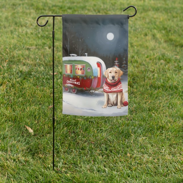 Winter Labrador Caravan Christmas Adventure Garden Flag (In SItu)