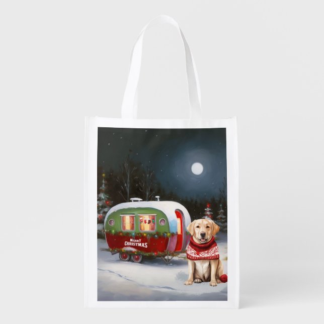 Winter Labrador Caravan Christmas Adventure Grocery Bag (Front)