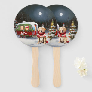 Winter Labrador Caravan Christmas Adventure Hand Fan