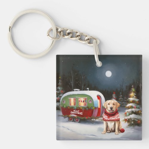 Winter Labrador Caravan Christmas Adventure Keychain