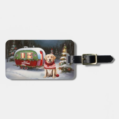 Winter Labrador Caravan Christmas Adventure Luggage Tag