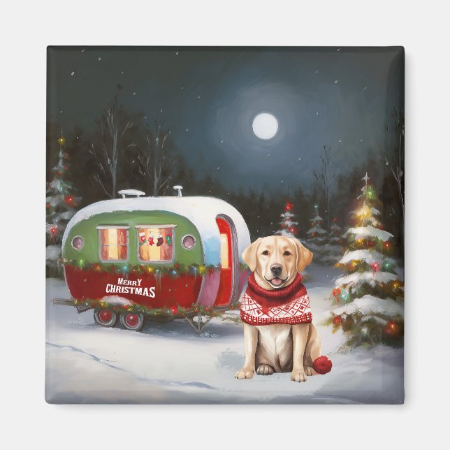 Winter Labrador Caravan Christmas Adventure Magnet (Front)