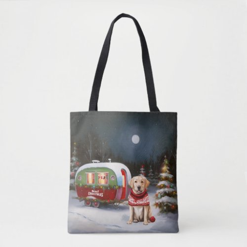 Winter Labrador Caravan Christmas Adventure Tote Bag